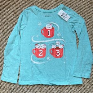 NWT Childrens Place toddler girl 4T long sleeve hot cocoa mugs 123 snowflakes